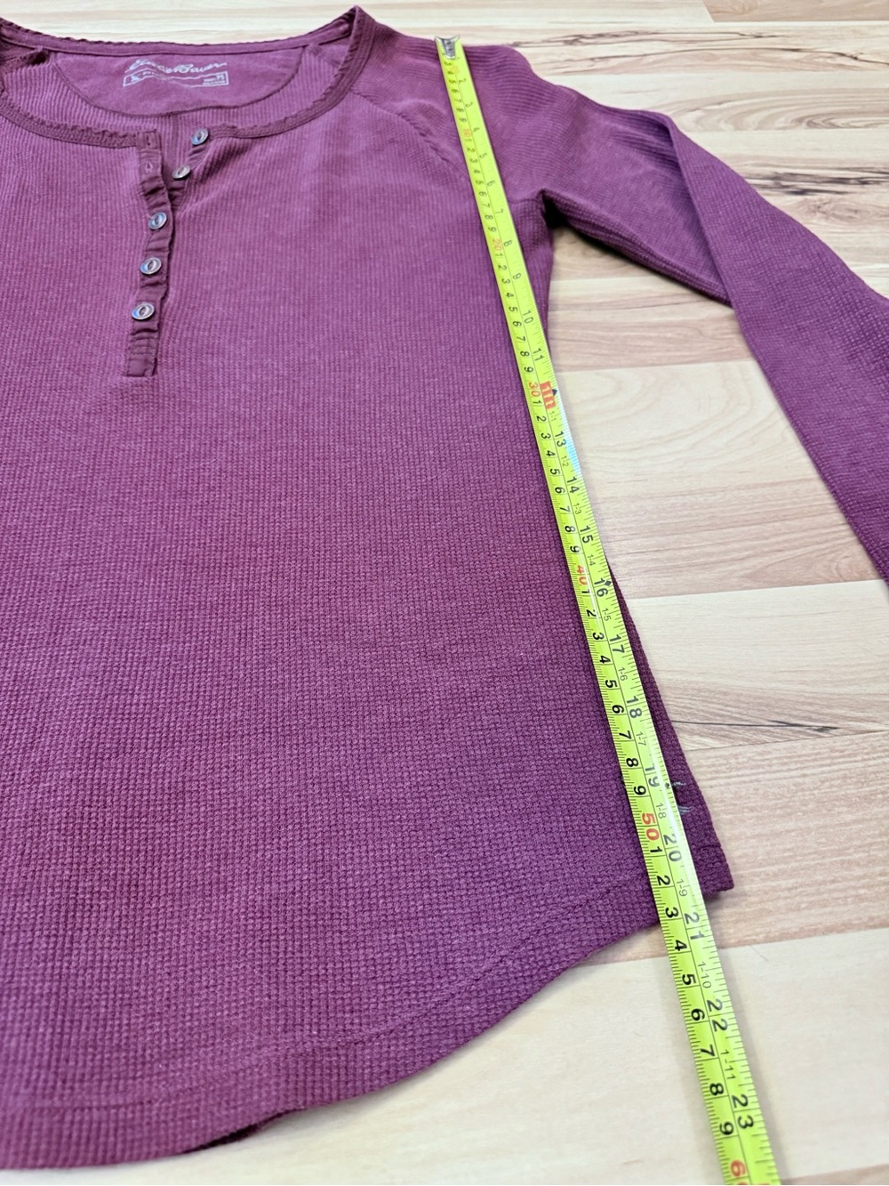 Eddie Bauer Women’s Petite Small Plum Waffle Knit Henley Long Sleeve Top Casual - Picture 8 of 11